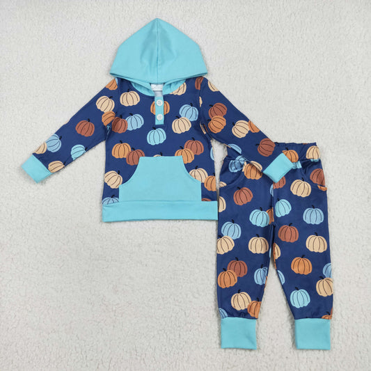 BLP1154 Baby Boys Colorful Pumpkins Pocket Button Hoodies Legging Pants Set 7.19