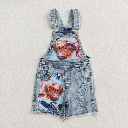 SS0023 baby girls cow western denim summer shorts overalls 5.5