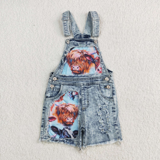 SS0023 baby girls cow western denim summer shorts overalls 5.5