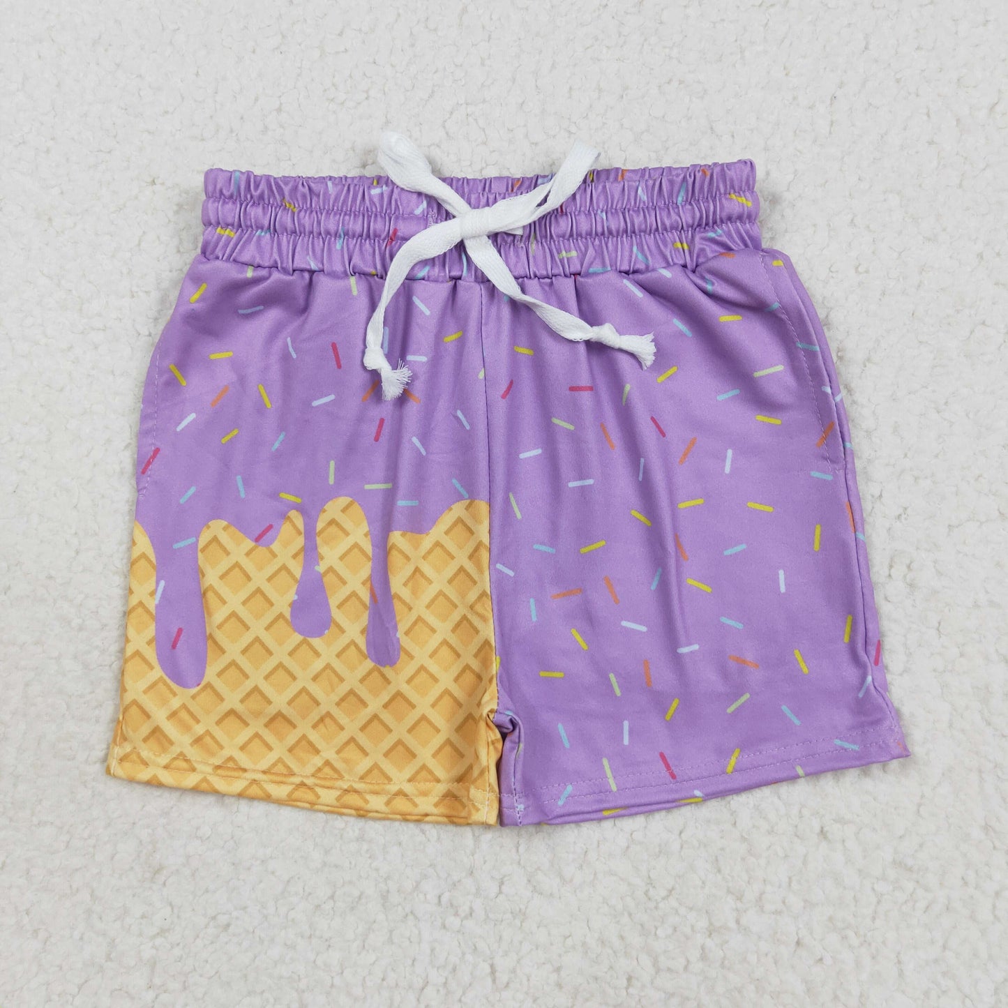 SS0621 Baby Girls Purple Ice Cream Drip Summer Shorts Bottoms 8.5