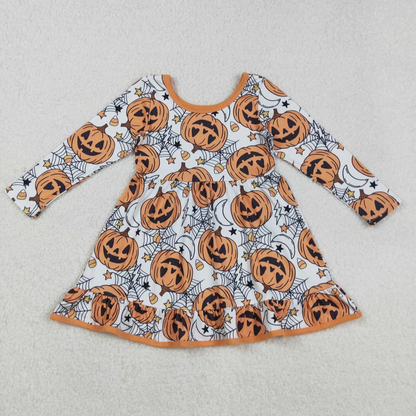 GLD1258 Baby Girls Halloween Ghost Pumpkins Plaid Ruffle Knee Length Dress C8.29