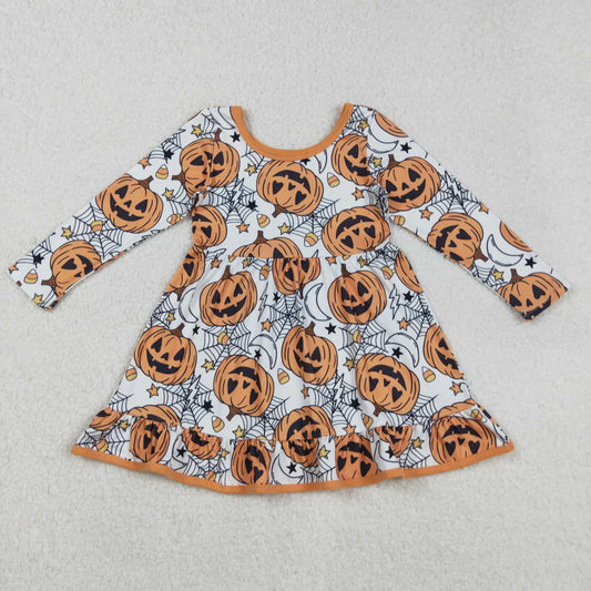GLD1258 Baby Girls Halloween Ghost Pumpkins Plaid Ruffle Knee Length Dress C8.29