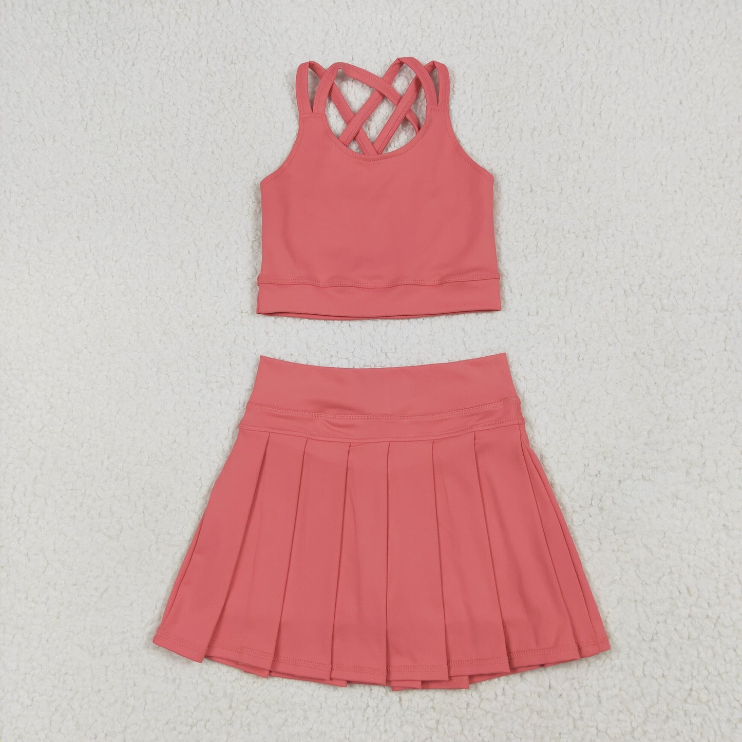 GT1004+GLK0080 Baby Girls Peach Strap Vest Top Skort Yoga Set 6.17