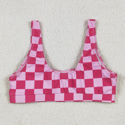 S0560 Adult Women Pink Checkered Bra Swim Top 6.13