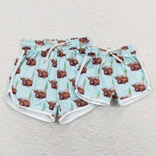 Mommy&Me matching shorts summer highland cow shorts summer bottom