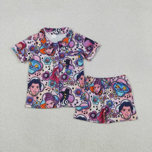 GSSO2753 Baby Girls Flowers Cartoon Girls Button Pocket Top Shorts Pajamas Set C11.28