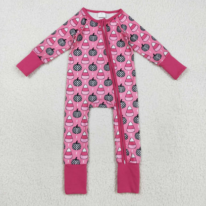 LR2467 Baby Girls Long Sleeves Plaid Pumpkins Candy Zipper Pant Romper C8.21
