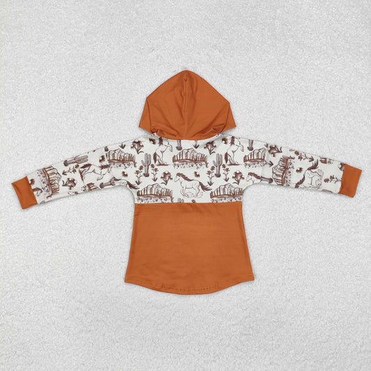 BT0750 Baby Boys Western Horse Cactus Hooded Long Sleeve Tee Tops