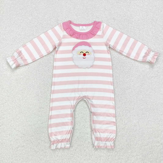 LR1662 Baby Infant Girls Christmas Pink Stripes Santa Romper