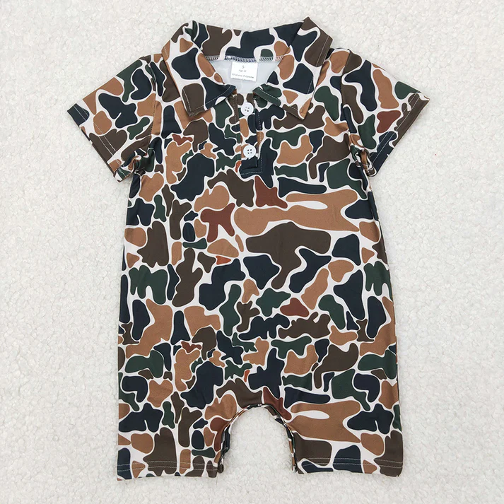 5 Colors Sibling Baby Infant Boys Short Sleeves Camouflage Button Rompers 6.16