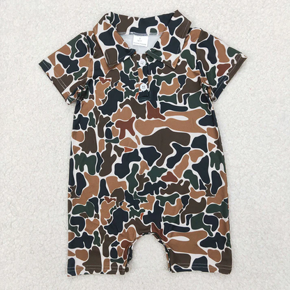 5 Colors Sibling Baby Infant Boys Short Sleeves Camouflage Button Rompers 6.16