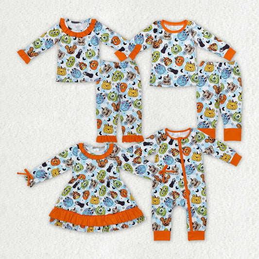 Sibling Baby Girls Pumpkin Halloween Rompers Pajamas Clothes Sets