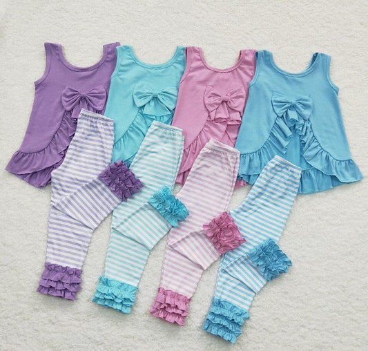 Baby Girls Four Colors Bow Tunic Stripe Icing Legging Pants Clothes Sets