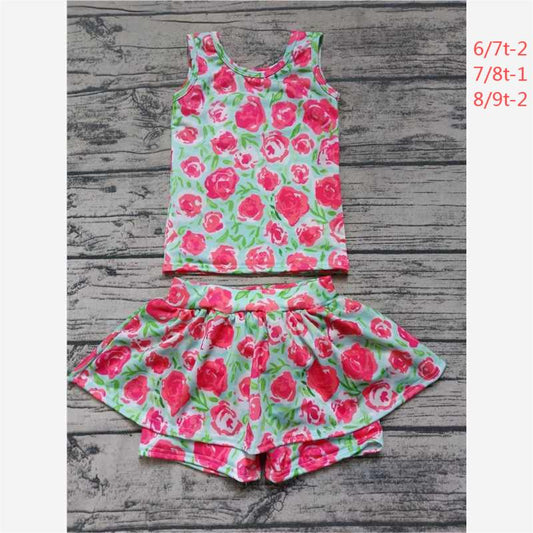 Floral sleeveless top and culottes suit G2-11-4;';;