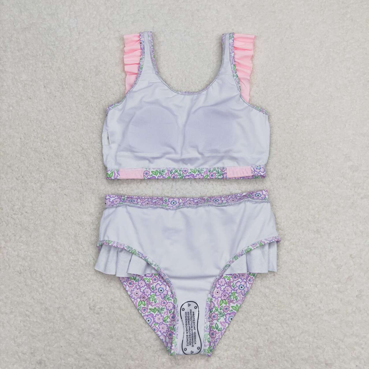 S0332 Pink purple floral lace bathing suit