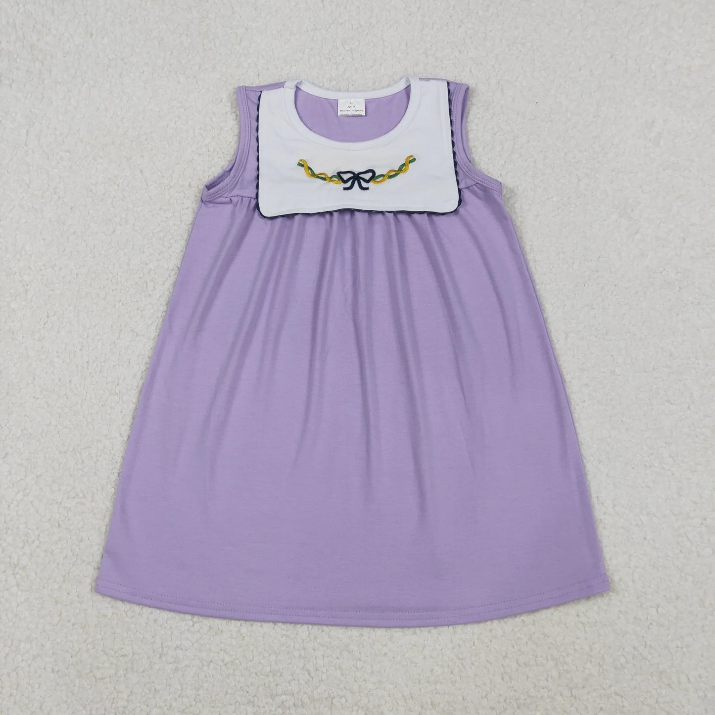 Sibling Baby Girls Mardigras Lavender Embroidery Bows Knee Length Dress Ruffle Rompers C11.8