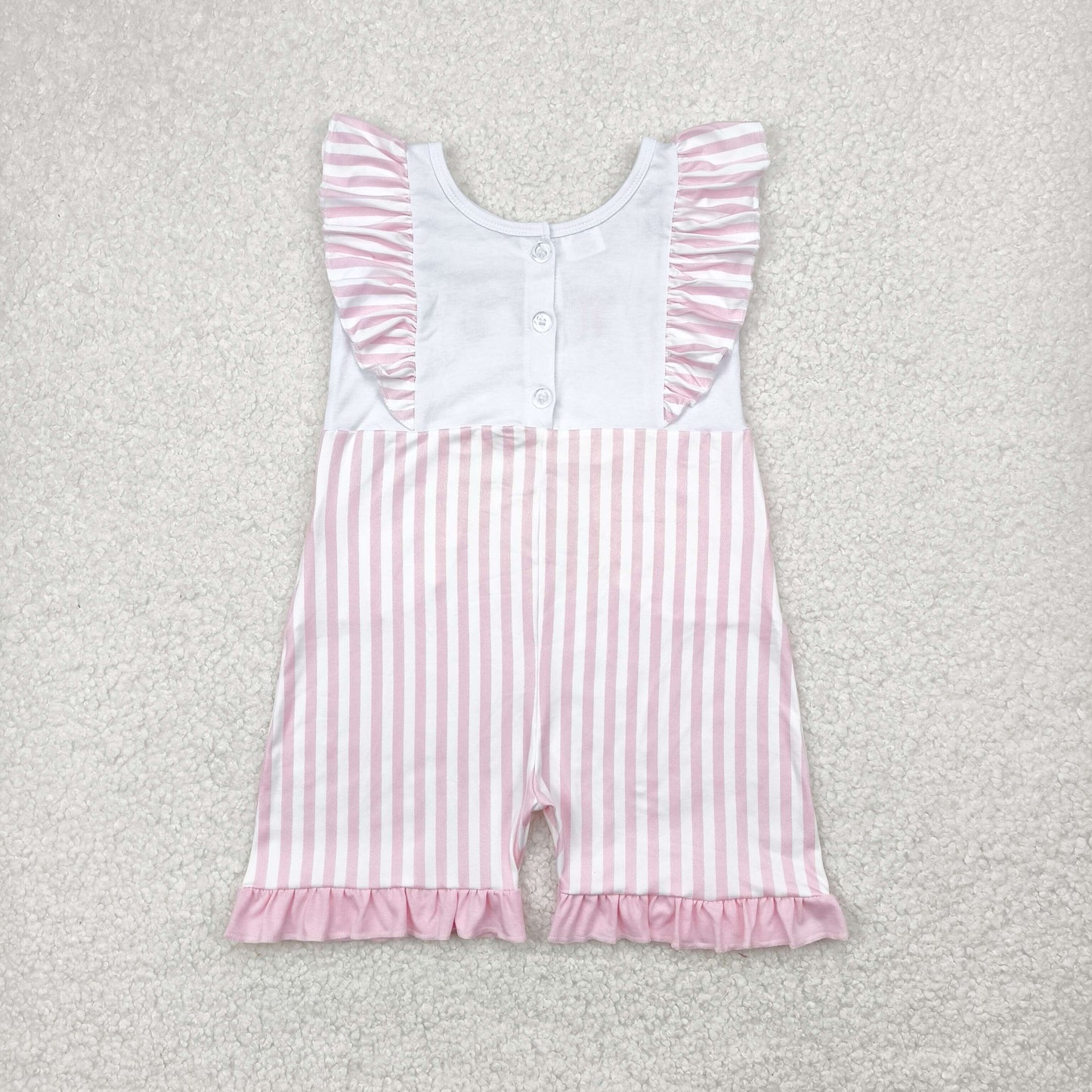 SR3025 Baby Girls Flutter Sleeves Pink Bows Pockets Jumpsuit 4.29