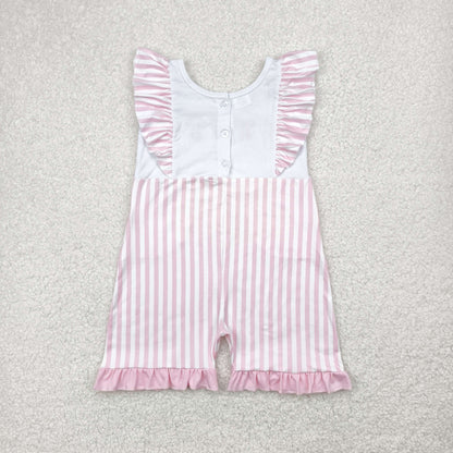 SR3025 Baby Girls Flutter Sleeves Pink Bows Pockets Jumpsuit 4.29