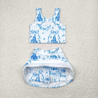 Sibling Baby Girls Blue Castles Athletic Active Wear Top Shorts Skirts Outfits Knee Length Dresses 5.1