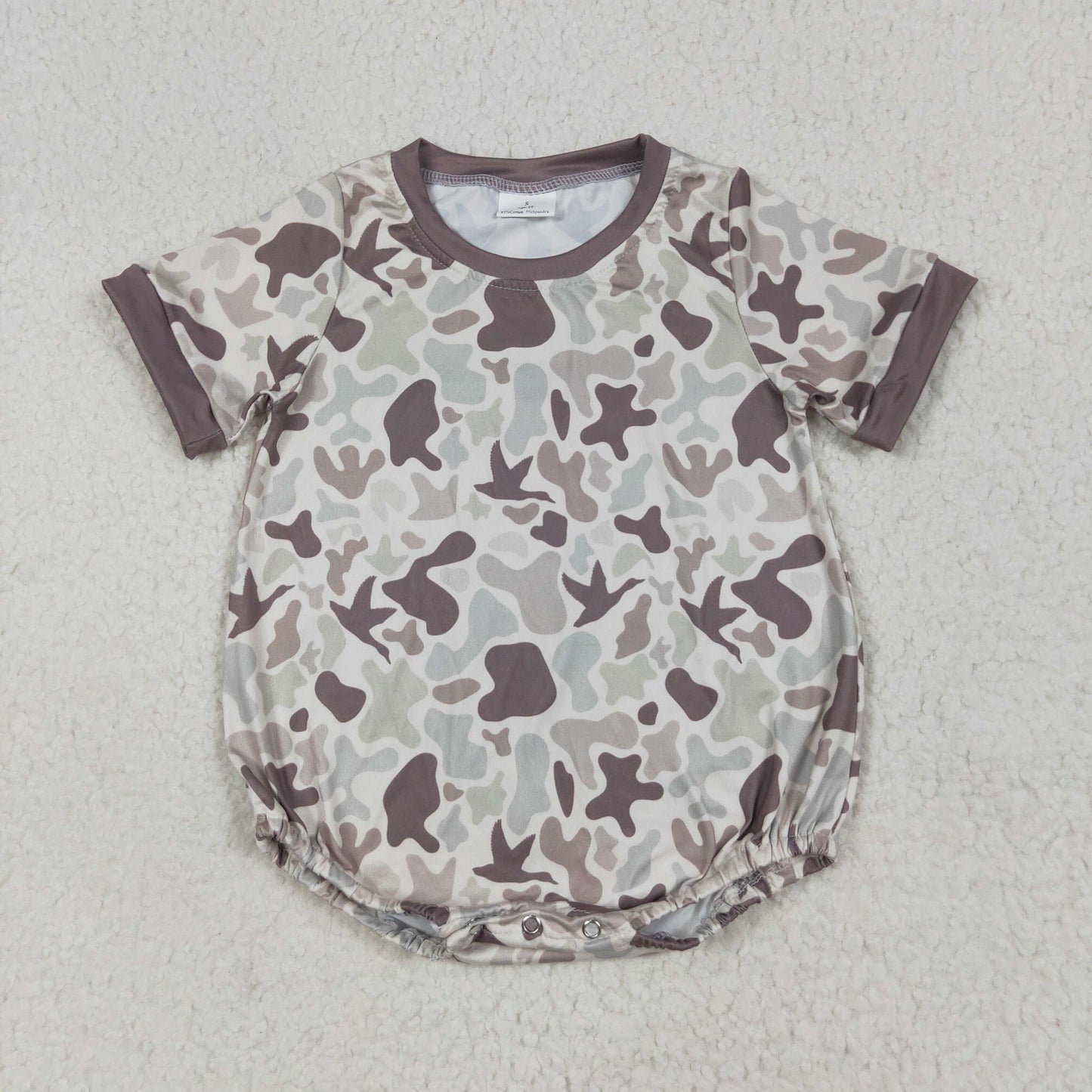 SR3141 Baby Boys Short Sleeves Khaki Ducks Camo Romper 6.28
