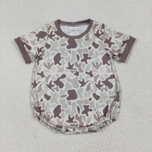 SR3141 Baby Boys Short Sleeves Khaki Ducks Camo Romper 6.28
