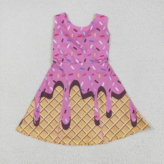 GSD2413 Baby Girls Hot Pink Ice-cream Drip Yoga Skort Knee Length Dress 5.14