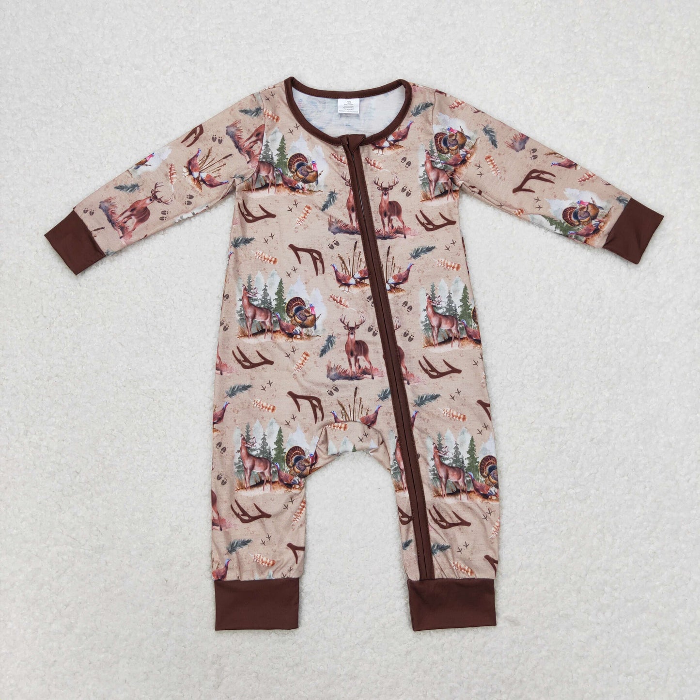 LR1014 Bamboo Antler Turkey brown zip-up long-sleeved onesie