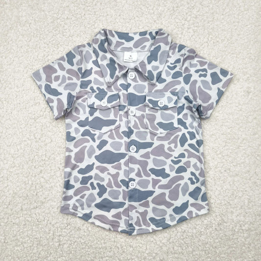 Sibling Baby Boys Gray Camo Short Sleeves Button Pockets Shirts Pullovers Tops 5.20