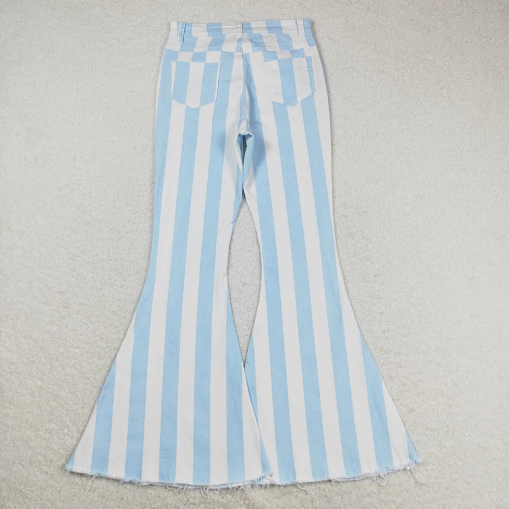 Mommy&Me Baby Girls Blue Stripes Bell Flare Denim Pants