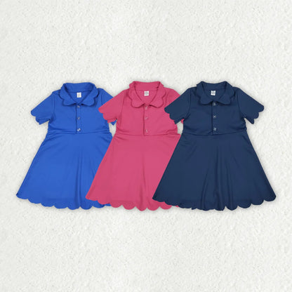 Sibling 3 Colors Baby Girls Short Sleeves Scallop Yoga Knee Length Dresses 7.5