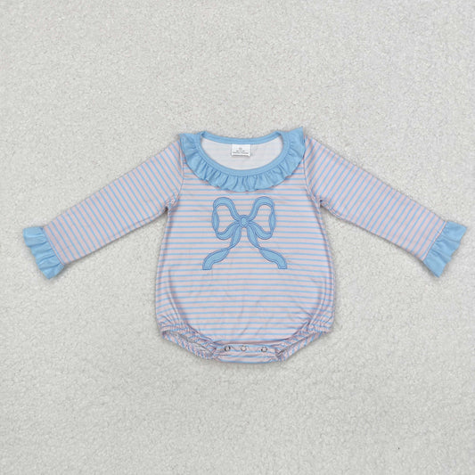 LR1379 Baby Infant Girls Pink Stripes Big Bow Romper