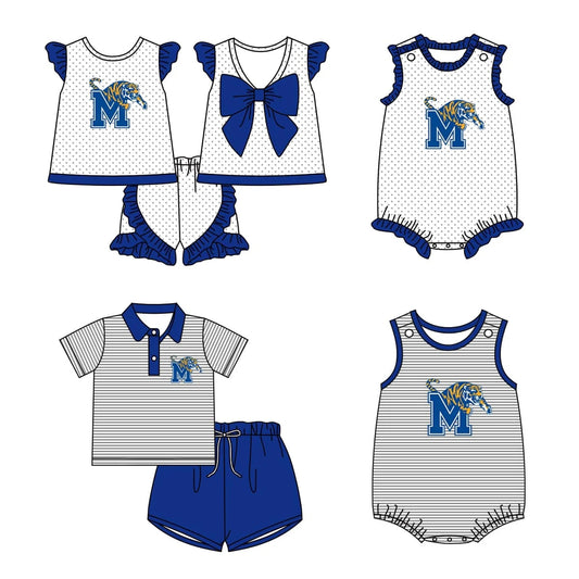 Sibling Boys Baby Girls Memphis Tigers Team Rompers Clothes Sets preorder(moq 3)