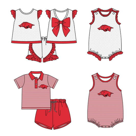 Sibling Boys Baby Girls Arkansas Team Rompers Clothes Sets preorder(moq 3)