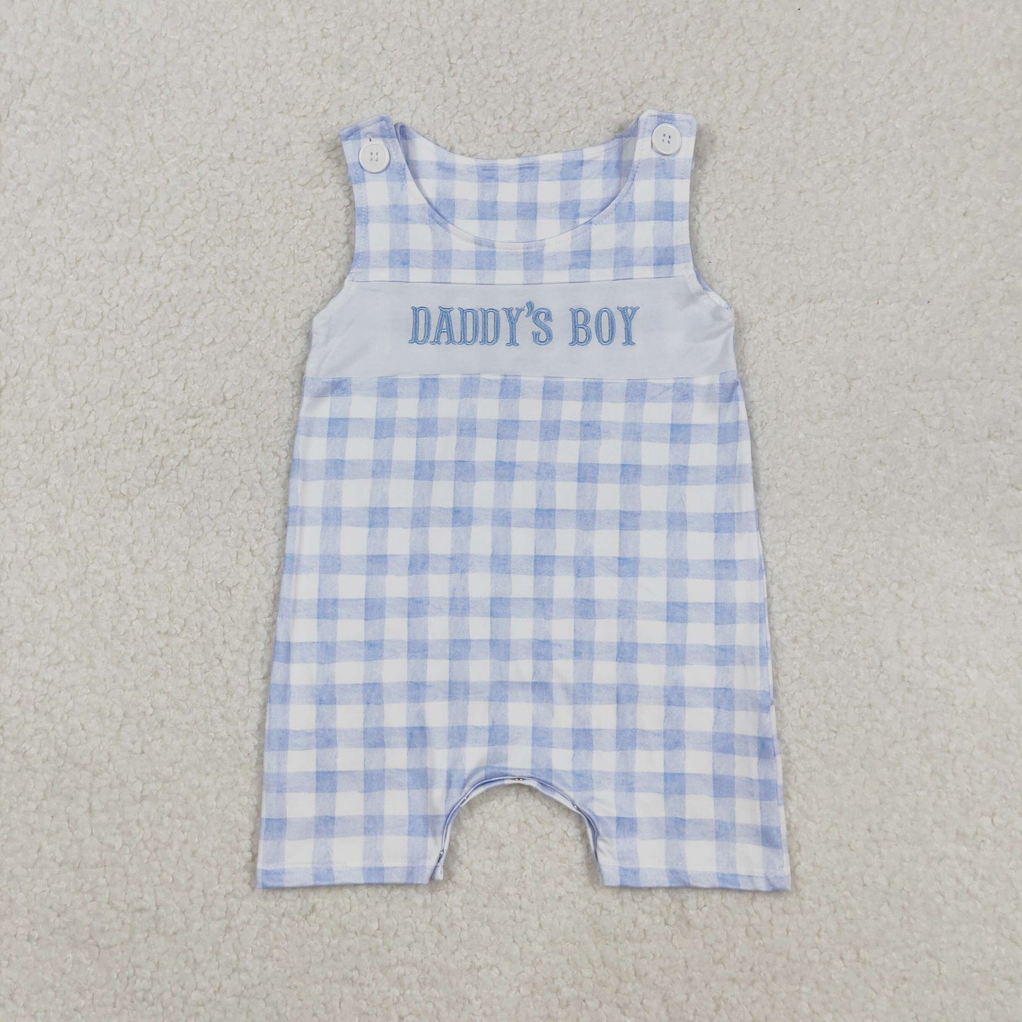 SR2945 Baby Infant Boys Sleeveless Blue Plaid DADDY'S BOY Romper C9.8