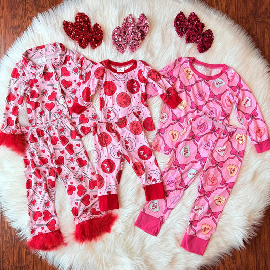 Sibling Baby Girls Valentines Heart Tops Pants Pajamas Clothes Sets C11.4