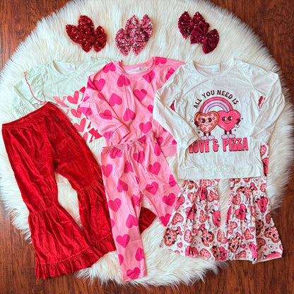 Sibling Baby Girls Valentines Shirt Top Pants Outfits Suits C11.4
