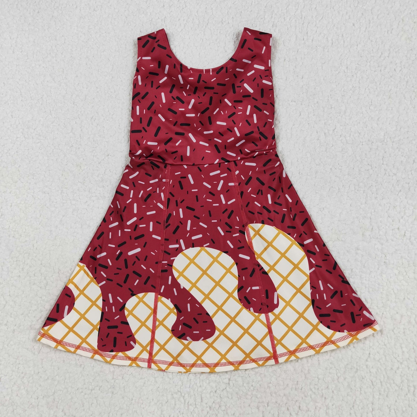 GSD2749 Baby Girls Dark Red Drip Sleeveless Shorts Team Yoga Active Knee Length Dress 7.29