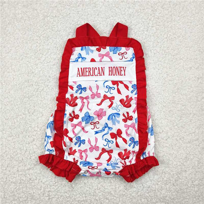 Sibling Baby Girls American Honey Bows 4th Of July Rompers Outfits 4.29