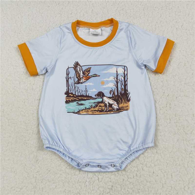 RTS SR3093 Baby Boys Romper Baby Boys Blue Short Sleeves Duck Dog Rompers
