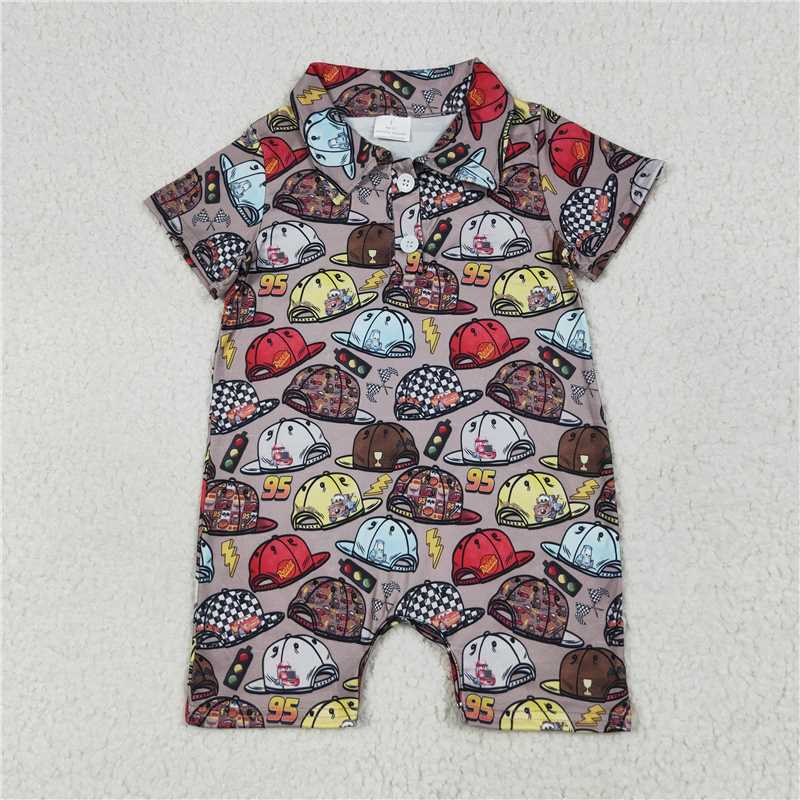 RTS SR3067 Baby Boys Romper Baby Boys Brown Short Sleeves Cartoon Hats Button Rompers