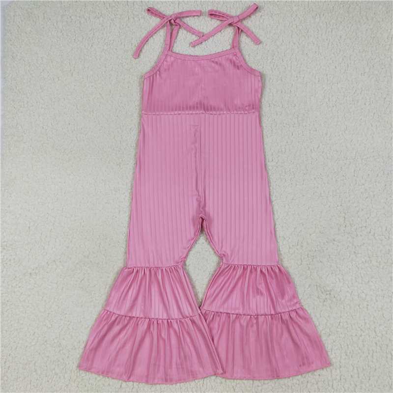 Sibling Baby Girls Colorful Strap Bell Bottom Ribbed Jumpsuits 7.25