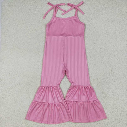 Sibling Baby Girls Colorful Strap Bell Bottom Ribbed Jumpsuits 7.25