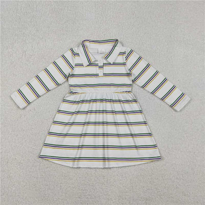 Sibling Baby Boys Girls Mardigras Stripe Button Knee Length Dresses Polo Shirts Top C11.1