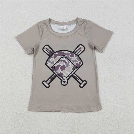 RTS BT1417 Baby Boys Top Baby Boys Grey Camo Baseball Short Sleeve Team T-shirts