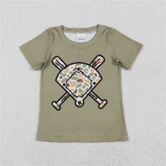 RTS BT1423 Baby Boys Top Baby Boys Short Sleeve Green Orange Camo Baseballs Team T-shirts Top