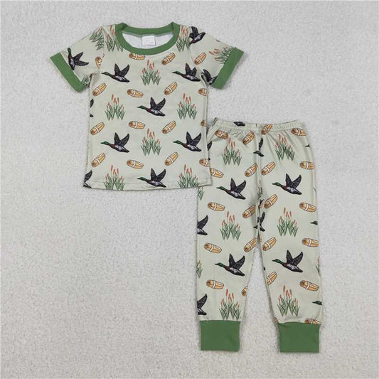 RTS BSPO0635 Kids Summer Top With Long Pants Baby Boys Green Ducks Calls Top Pants Hunting Pajamas Sets