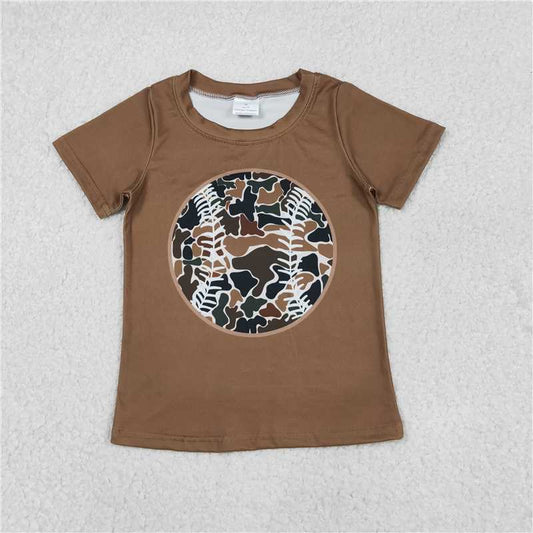 RTS BT1429 Baby Boys Top Baby Boys Short Sleeve Brown Camo Baseballs Team T-shirts Top