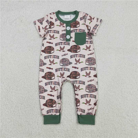 RTS SR3245 Baby Boys Romper Baby Boys Camo Hats Ducks Button Pocket Southern Footie Rompers