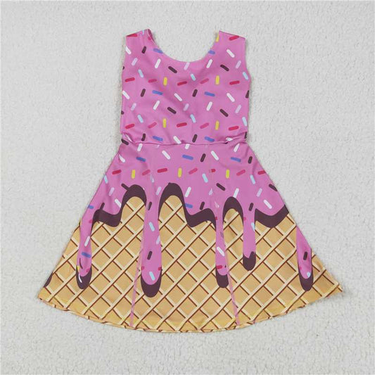 RTS  GSD2413 Baby Girls Hot Pink Ice-Cream Drip Yoga Skort Knee-Length Dress Cute Baby Outfit