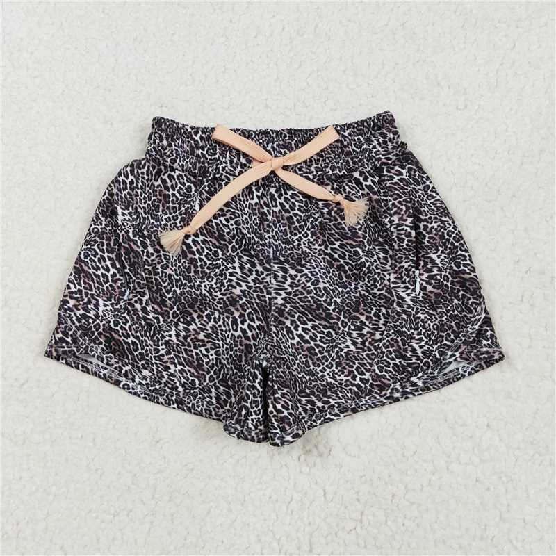 RTS SS0480 Baby Girls Black Leopard Print Yoga Shorts Bottoms for Infants